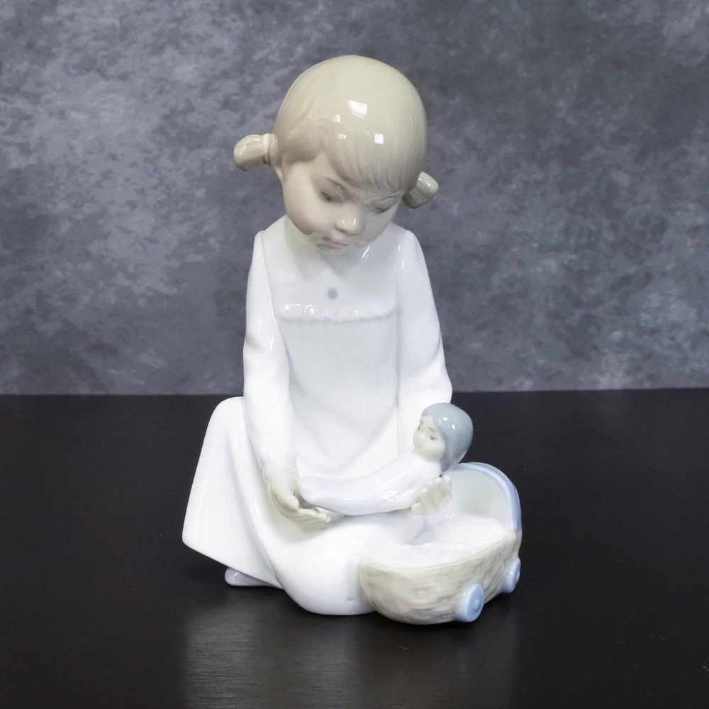 Vintage Lladro Zaphir Pretending Girl & Doll Porcelain Figurine